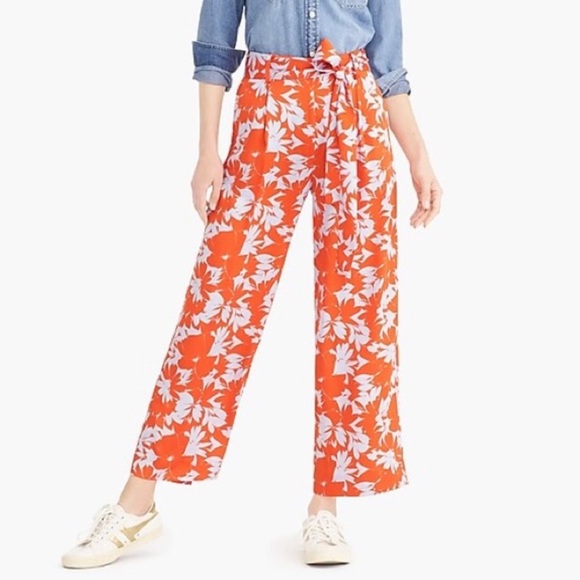 J. Crew Pants - J. Crew Ratti Falling Leaves Wide Leg Silky Pants in Orange & Pale Blue Floral
